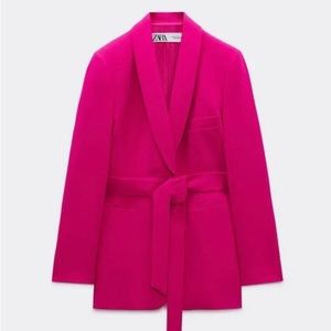 Zara Fuchsia Belted Tuxedo Collar Blazer